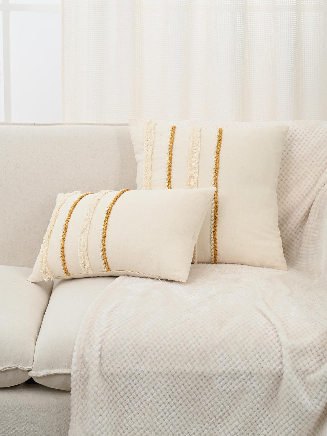 1pc Polyester Tassel Braided Pillowcase Or Lumbar Pillow Cover