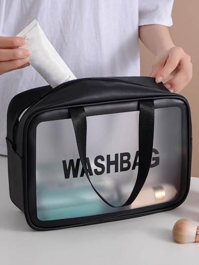 1pc Travel Toiletry Bag, Simple Letter Graphic Waterproof Large Capacity Makeup Organizer For Travel,Boho Vibes