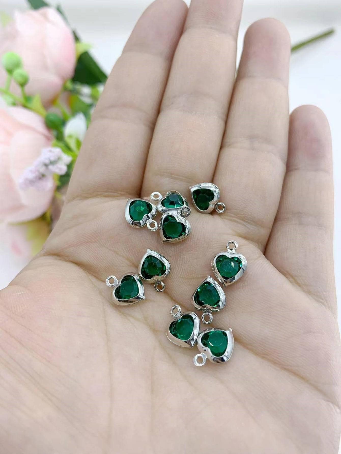 10pcs/Set Fashionable Glass Rhinestone Decor Heart DIY Pendant For Women For Jewelry Making Valentines