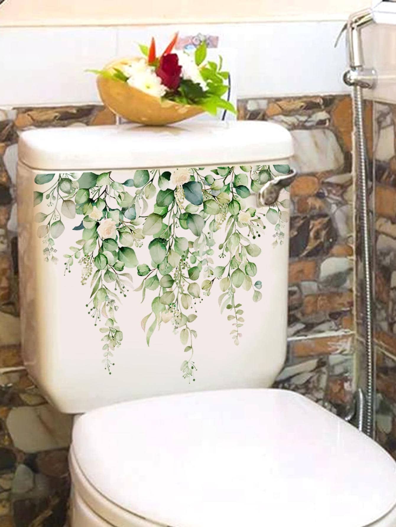 1 pièce Décalcomanie de couvercle de toilette à motif de feuille, autocollants, décalcomanie murale, décalcomanie vinyle pour décoration de la maison, articles de décoration de printemps pour rafraîchir votre maison, autocollants de décoration Rama