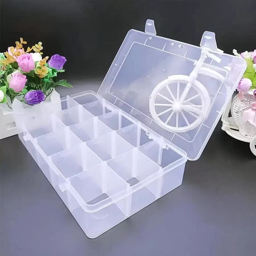 Organisateur de rangement en plastique transparent de 15 grilles, parfait pour les bijoux, l'artisanat et plus encore. Cadeau idéal pour la rentrée scolaire