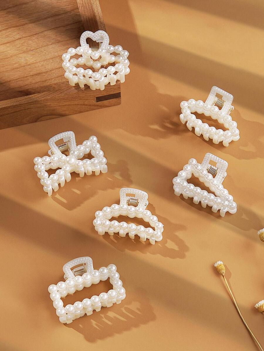 6pcs Women Faux Pearl Heart & Bow Design Elegant Hair Claw For Hair Decoration Valentine's Day Valentines Claw Clips Hair Clips Hair Jaw Clip Hair Clamps Hair Clutch Hair Catcher Clip