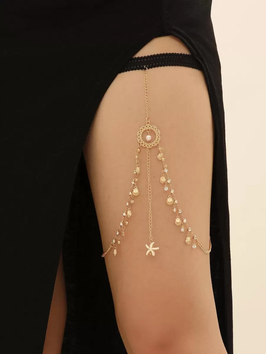 Estrela Do Mar & Decoração De Strass Corrente De Coxa