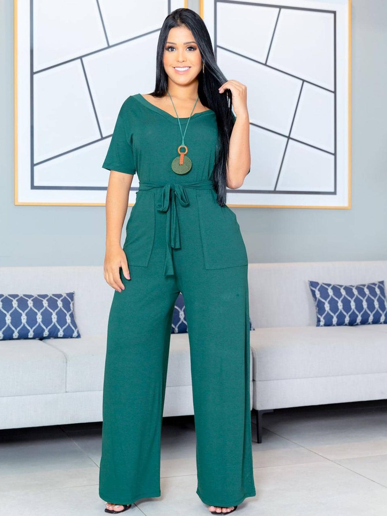 Macacão Pantalona LISO Com Laço na Cintura Bolsos Laterais Fotos Reais do Produto!