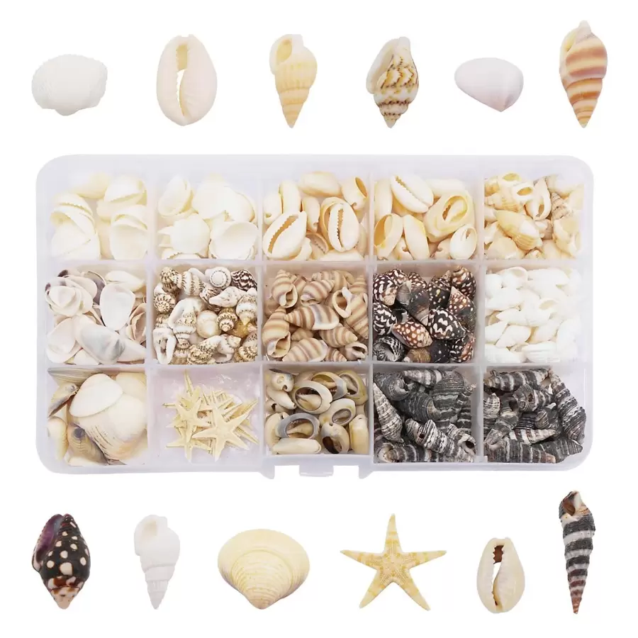 1 caja de cuentas de bricolaje en forma de estrella de mar y concha de estilo bohemio para mujeres para hacer joyas en días festivos