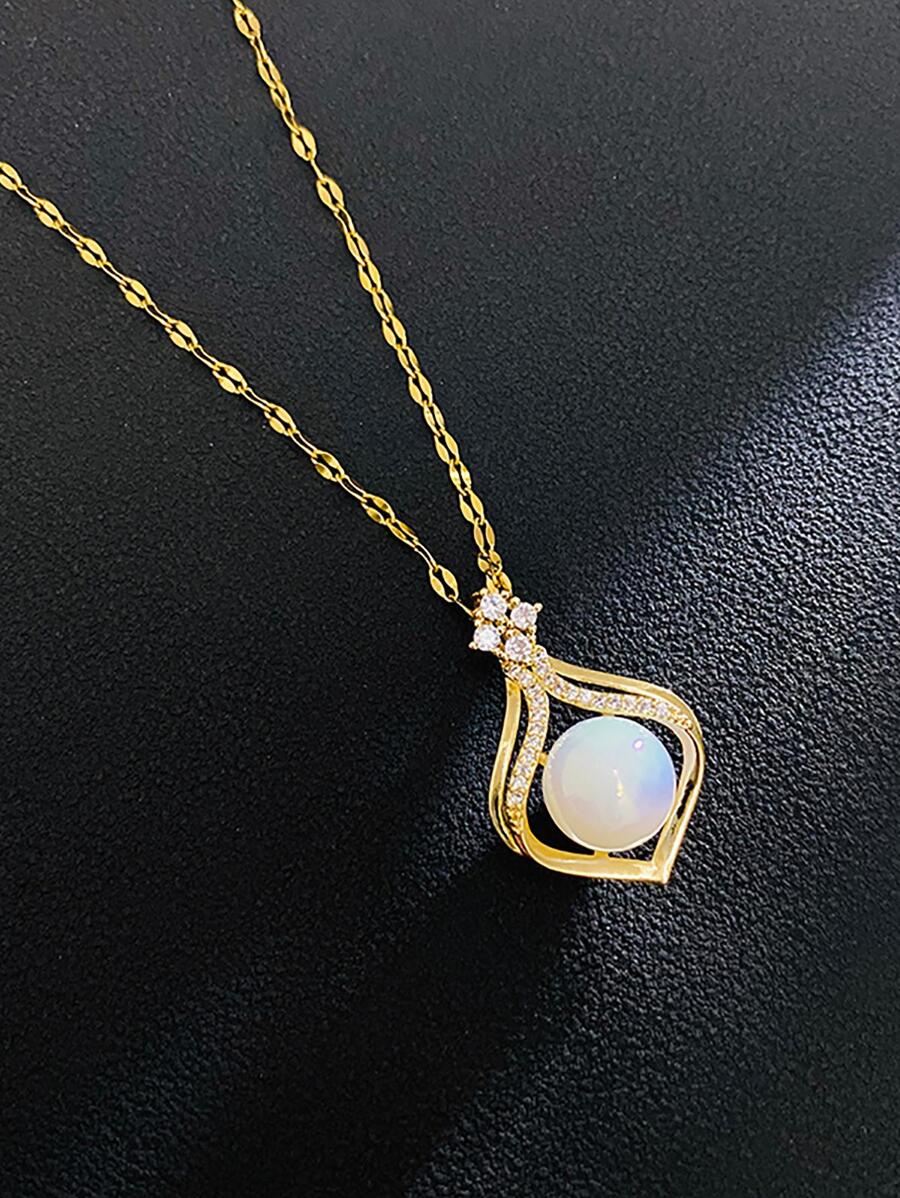 Collier Charme Géométrique En Acier Inoxydable Mode Avec Strass Et Hémisphère Pour Femme Décoration Quotidienne