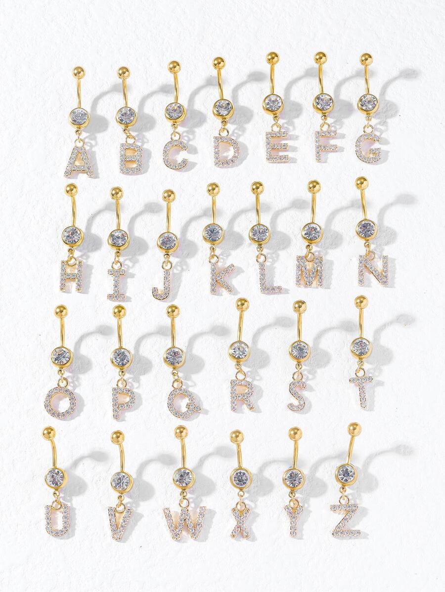 1pc Funky Cubic Zirconia Letter Charm Navel Belly Ring For Women For Body Decoration