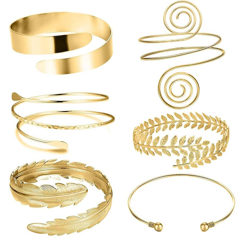 Set de 6 piezas de brazaletes ajustables de estilo minimalista de metal para vacaciones de verano
