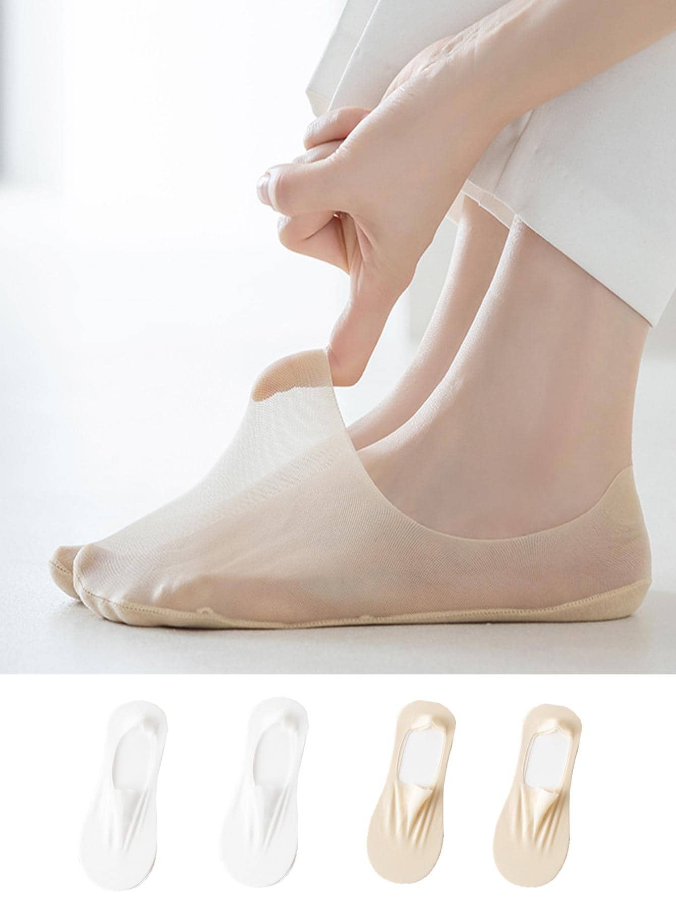 Frauen 4 Paar Unsichtbare Socken mit Einfarbig rutschfest lässig Für Frühling und Sommer