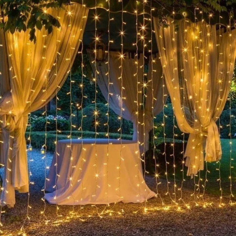 Cortina LED 300 Leds Fixo 110v Branco Quente 3m X 2,5m Casamento Festas Natal