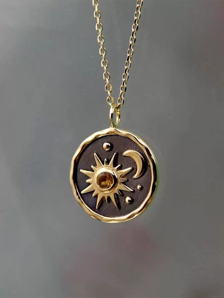 Collier Soleil & Lune Détail À Breloque Ronde