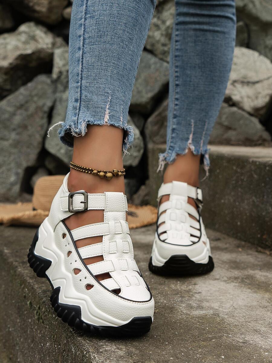 Mujer Zapatillas deportivas cuña con abertura con diseño de hebilla cuña deportivo exterior