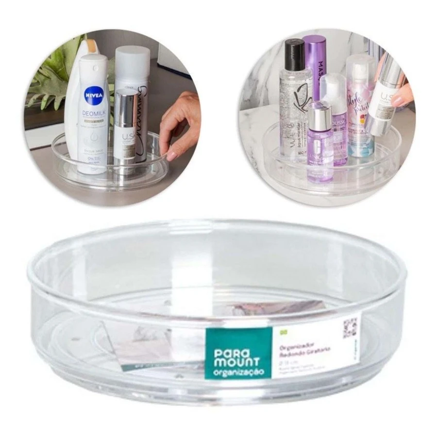 organizador redondo giratorio rotativa transparente para cozinha porta tempero ou cosméticos banheiro