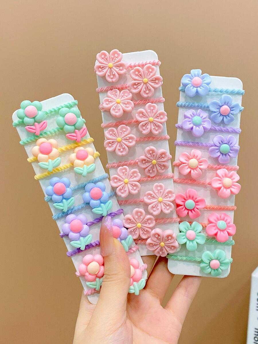 30pcs Girls Flower Decor Hair Tie For Hair Decoration