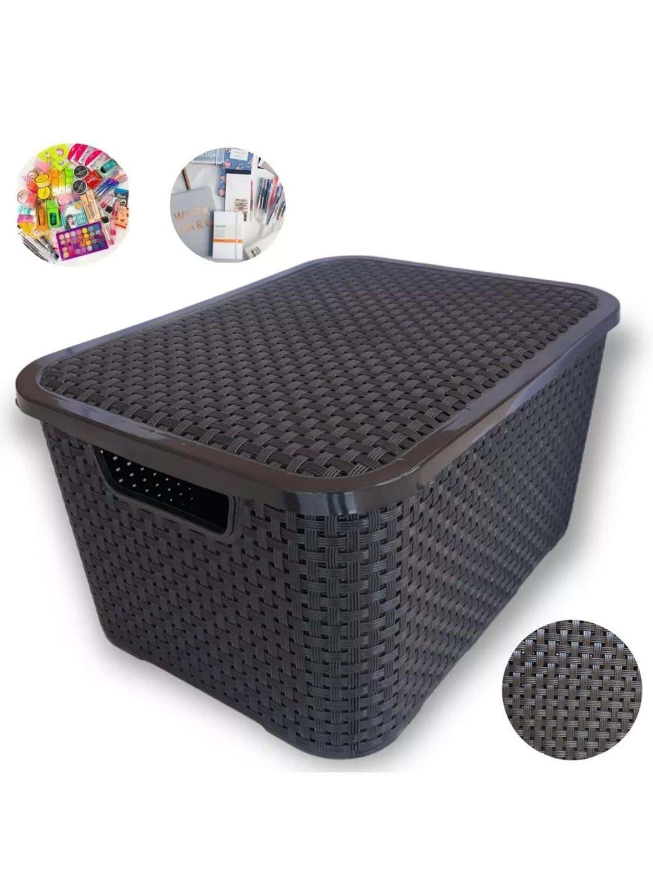 Caixa Cesto Organizadora Multiuso Rattan Preta - 7L 15.5x19.5x29.5
