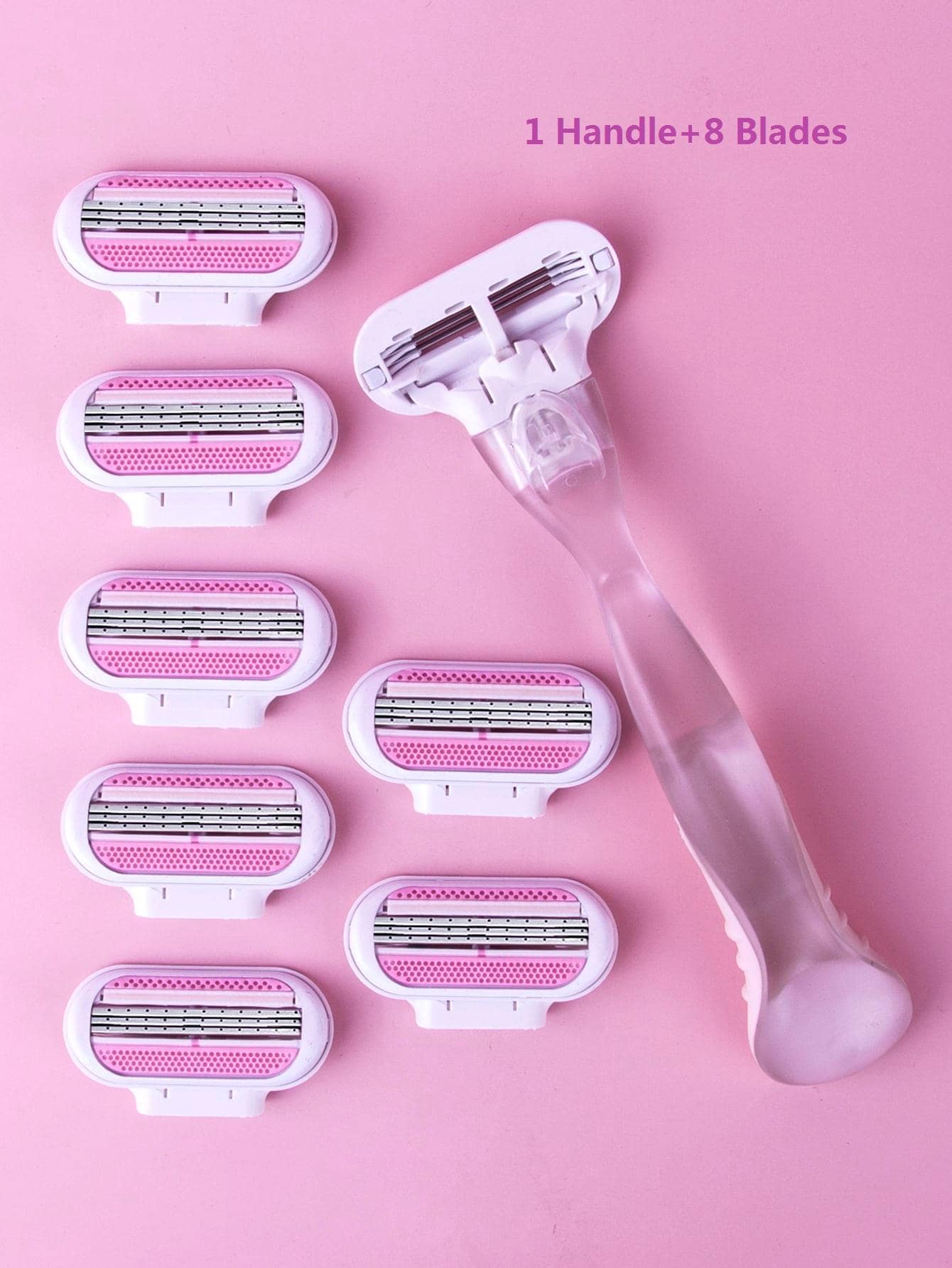 1 Handle+8 Blades/ Women Bikini Manual Razor Blade Hair Removal Shaving 3-Layer Stainless Steel Blade Replaceable Pink Shaver Head,Hair Products And Accessories For Barber Salon Beauty Travel Essentials