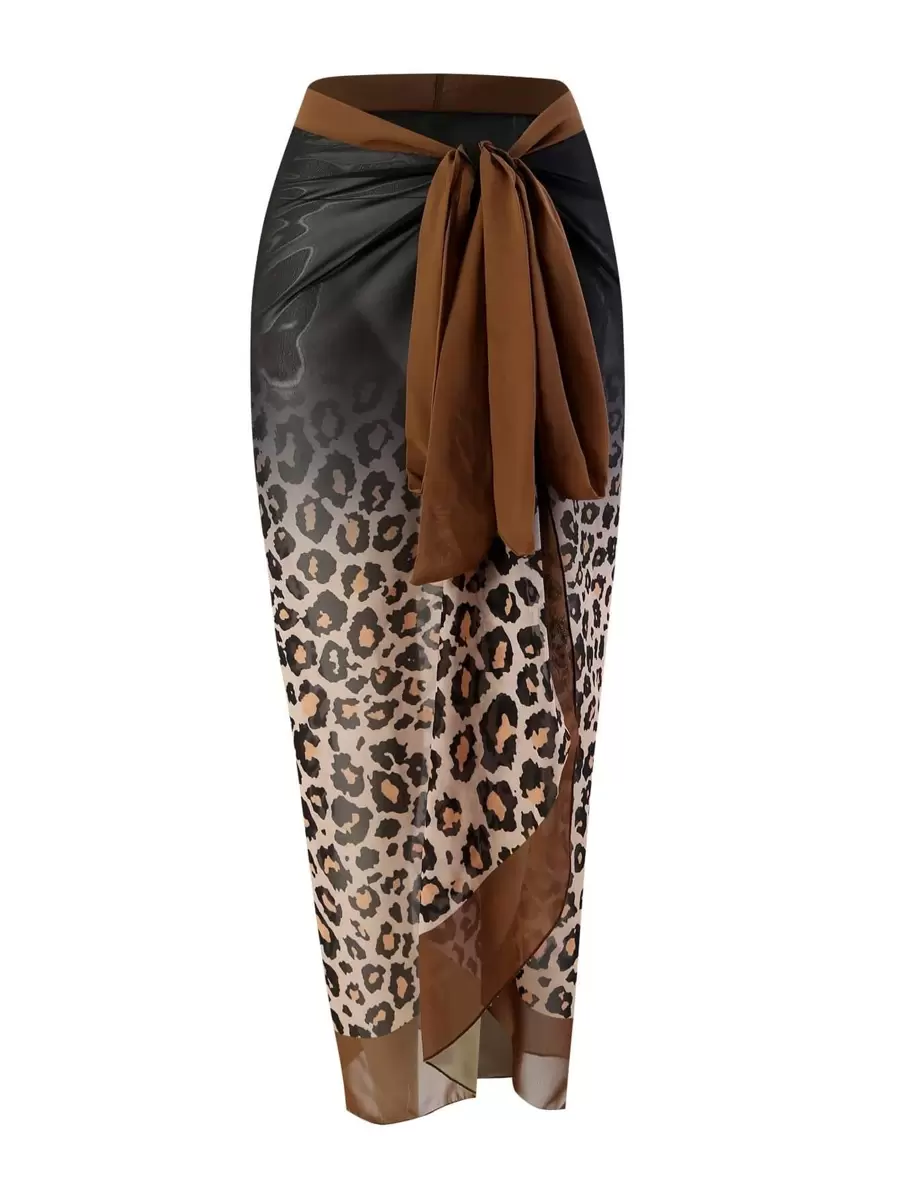 Falda tipo pareo con nudo delantero y estampado de leopardo para el verano