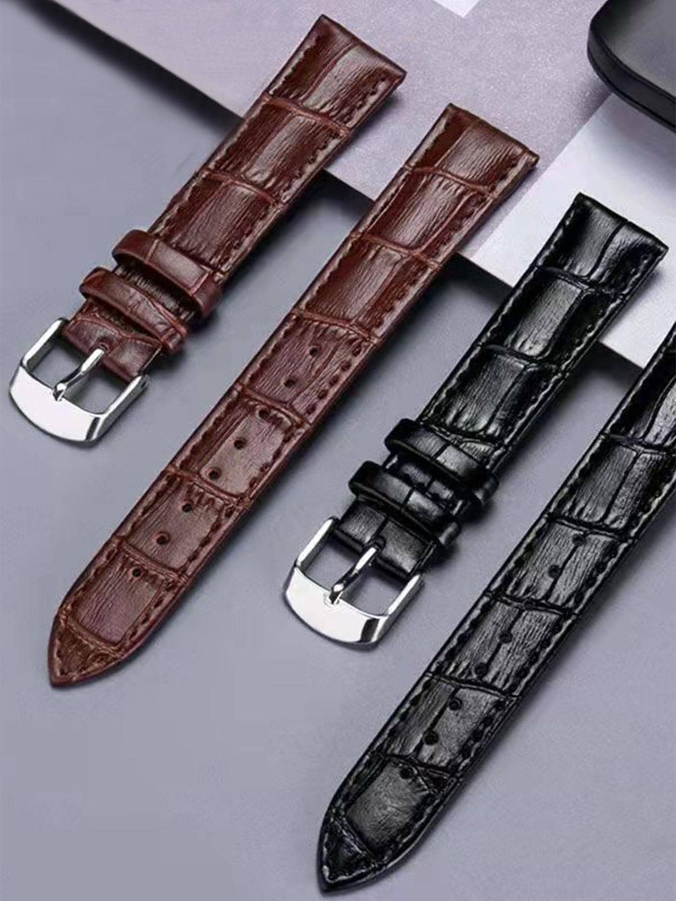 1pc Black Crocodile Embossed Fashion PU Polyurethane Watchband, For Watch Decoration