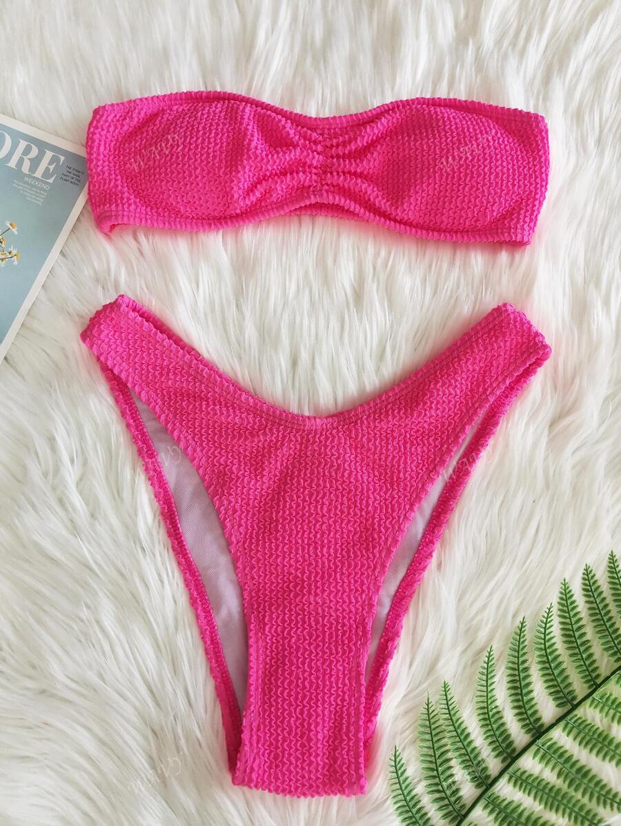 Plain Bandeau Bikini Set For Summer Beach Set
