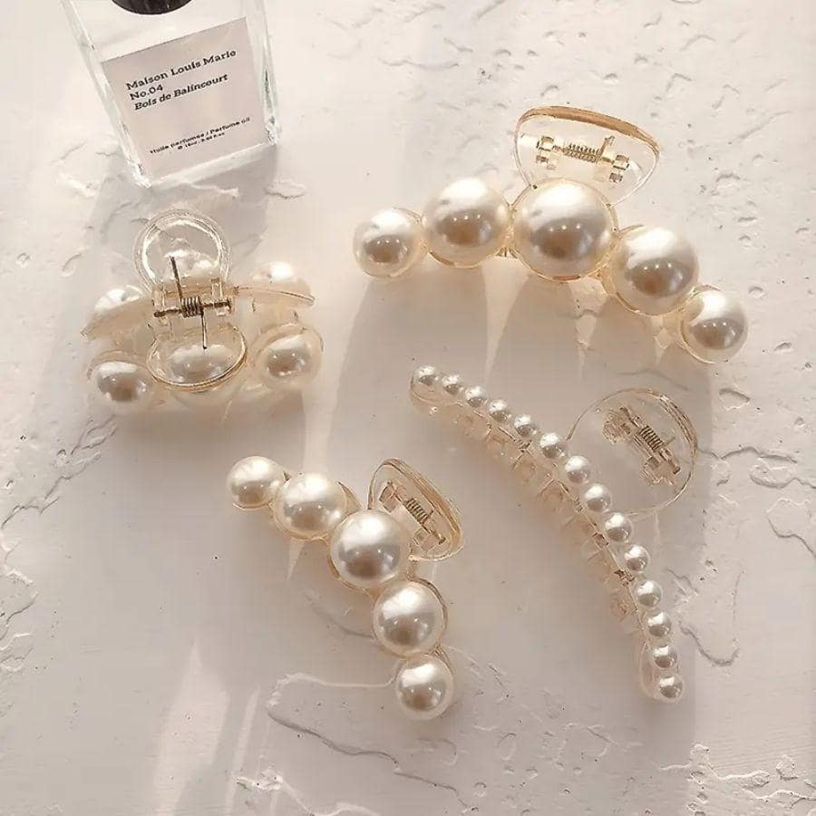 4pcs French Faux Pearl Hair Claw Clip White Elegant Non-Slip Strong Hold Grip Hair Jaw Clip For Thick Hair Accessories Hair Clips Hair Clamps Hair Clutch