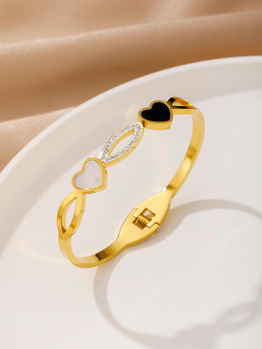 1pc Fashion Simple Gold-Color Shell Heart Design Spring Bracelet For Women