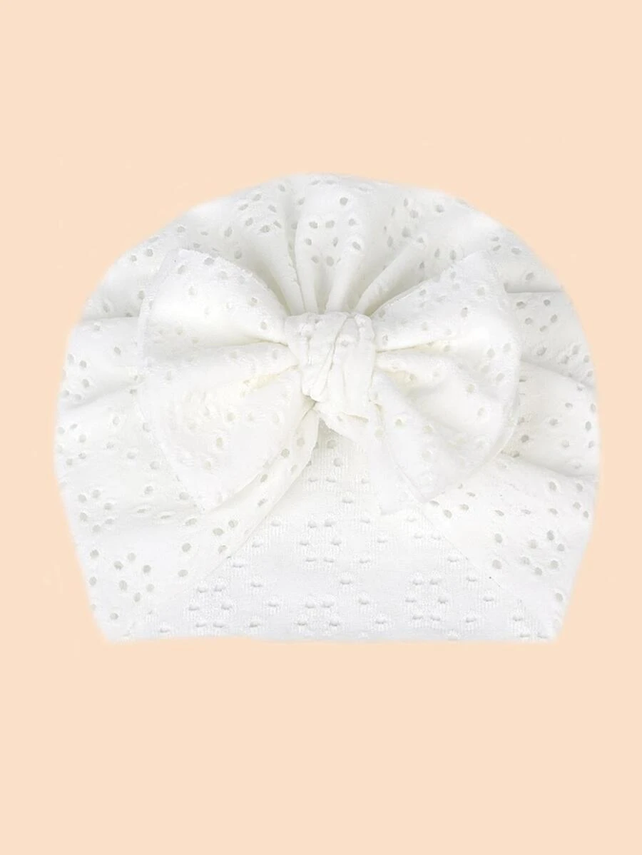 1pc Baby Eyelet Embroidery Bow Decor Breathable Cute Wrap Hat For Summer Love Valentine