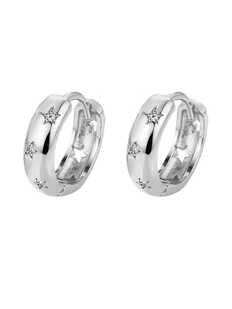 1pair Fashion Cubic Zirconia Decor Star Design Hoop Earrings For Women For Party