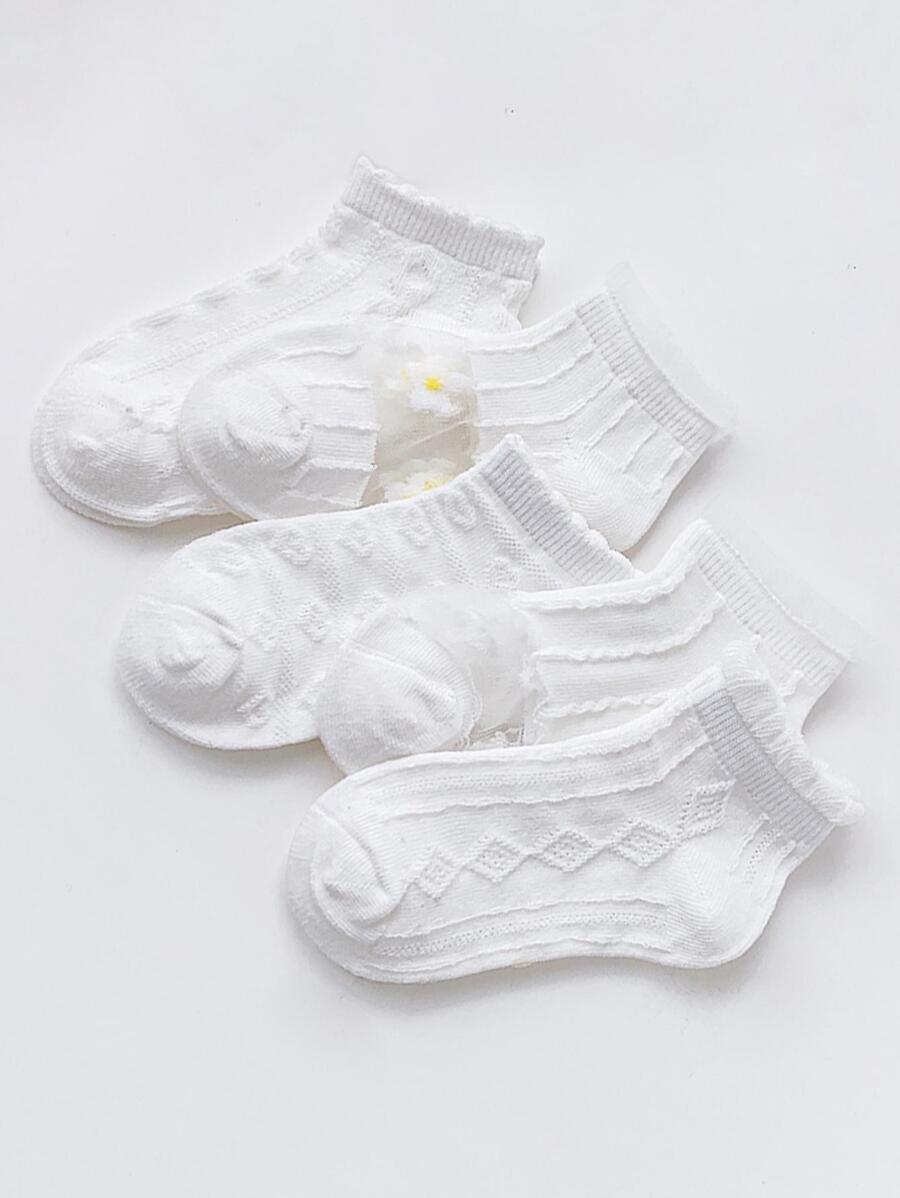 5pairs/set Girls' Breathable Short Socks With Floral Pattern On Mesh
