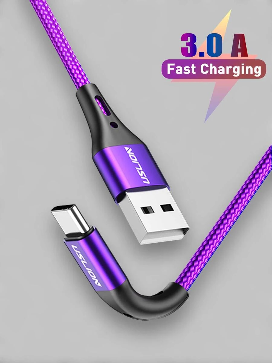 1pc USB Type C Cable Fast Charging Cord For Sam.Sung Honor,USB A To Type C 3A Fast Charging Braided Charge Cord(Purple)