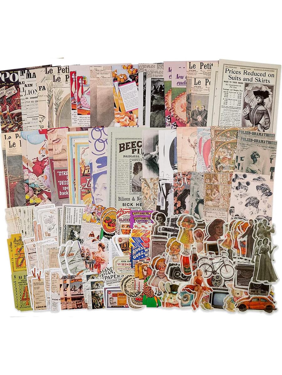 vintage Album De Coupures Fournitures Paquet 200 Pour Journal Balle Journaux Planificateurs Esthétique Autocollants En Papier Artisanat Cottagecore collage Album