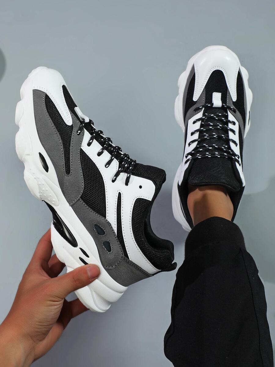 Modieuze heren 2021 ademende dikke sneakers, modieuze reflecterende zachte zool antislip casual sportschoenen