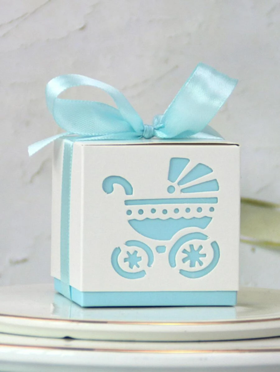 25pcs Baby Carriage Design Bowknot Gift Box Decoration