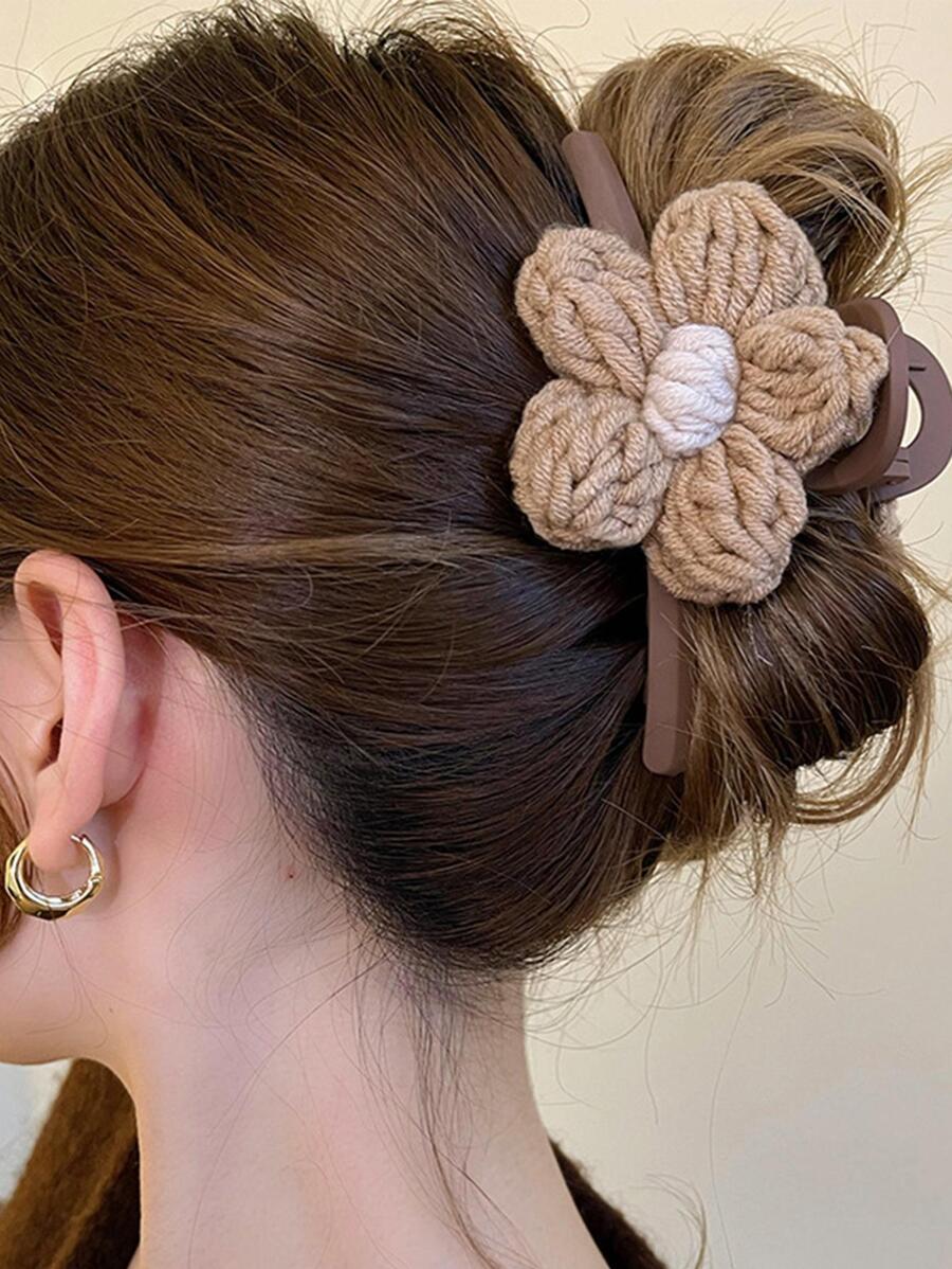 1 pieza Elegante, de moda, versátil, dulce y lindo accesorio para el cabello con flor de hilo para uso diario, Día de San Valentín, Accesorios para el cabello, Pinzas, Pinza para el cabello, Clip para el cabello