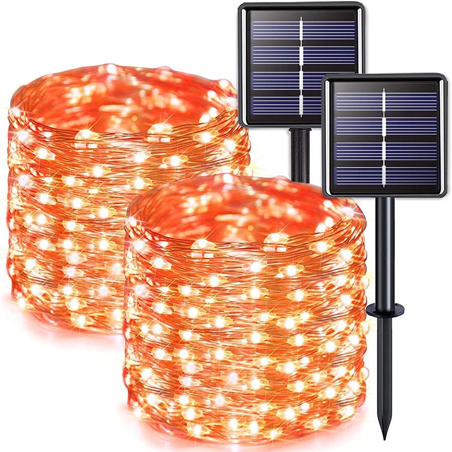 JMEXSUSS Solar String Lights Outdoor Waterproof, 2 Pack 33ft 100 LED Solar Fairy Lights, 8 Modes Copper Wire Solar Garden Lights For Patio Tree Garden Outside Christmas Decorations