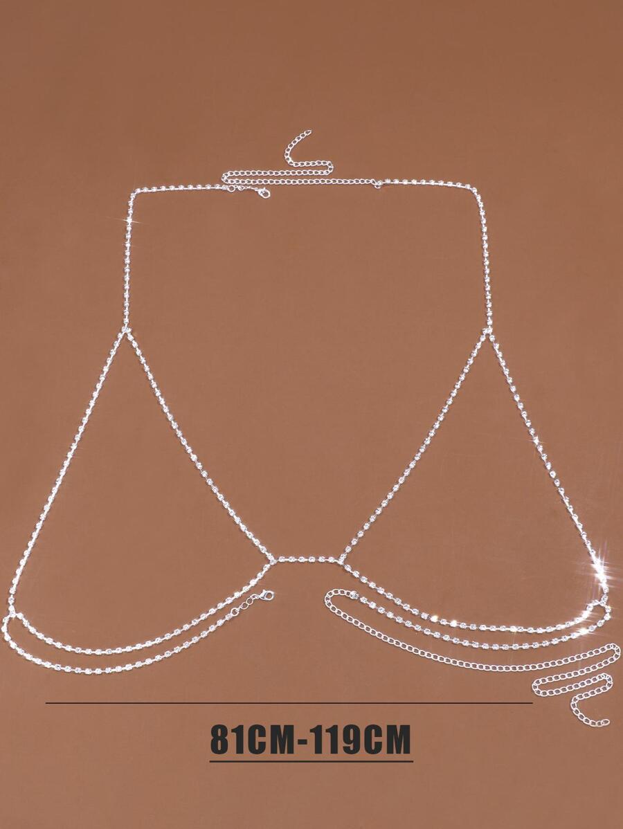 One Silver Boho Simple Chest Chain Jewelry Rhinestone Body Bra Sexy Breast Bra Hollow Lingerie