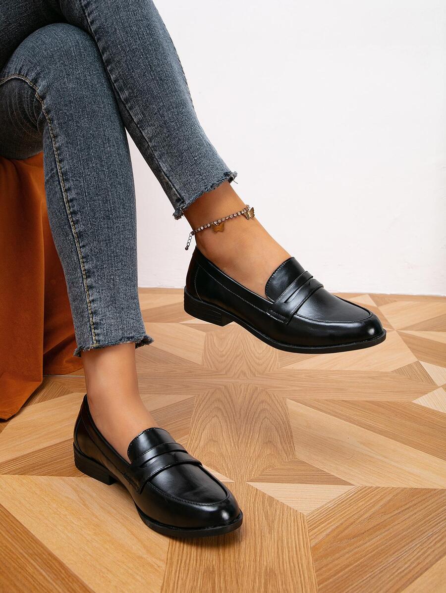 Damski Płaskie buty Skóra obuwie , Niesznurowane Mokasyny , Czarny obuwie , Góra Damski obuwie , Wysokie obcasy Damski Płaskie buty Codzienny obuwie , Dom obuwie