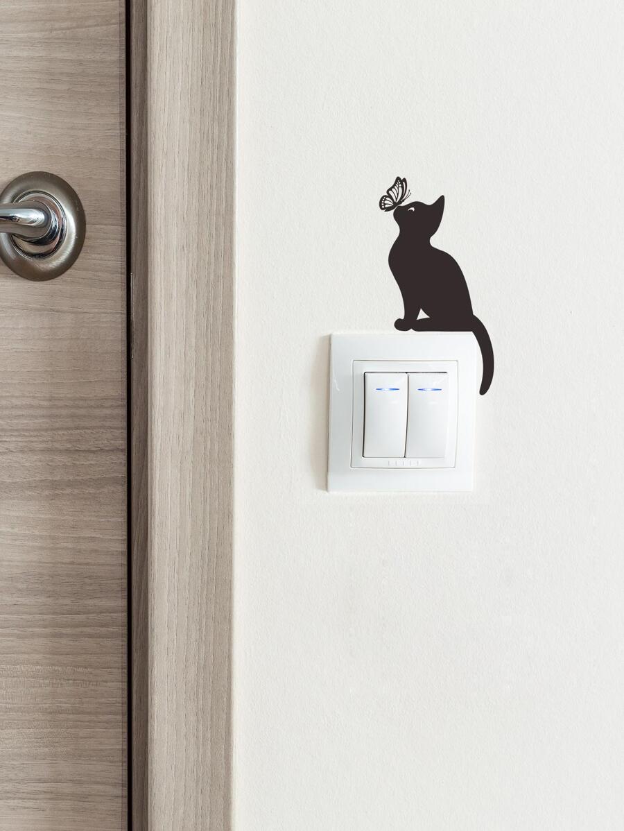 1pc Cat & Butterfly Pattern Light Switch Decorative Sticker,Stickers,Wall Decal,Vinly Decal For Home Decorations,Spring Decoration Items Refesh Your Home,Rama Decoration Stickers Gifts Birthday Graduation