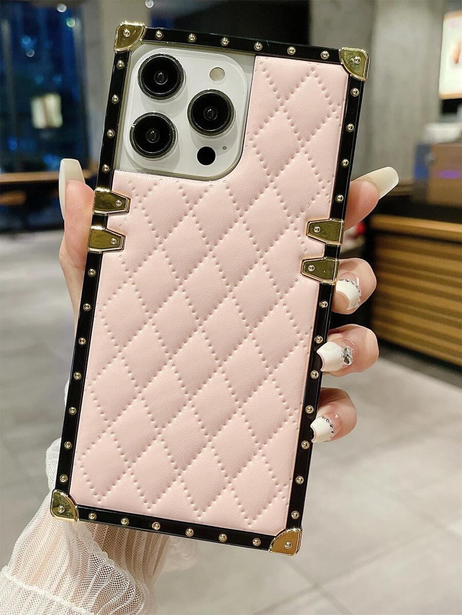 1pc Pink 3D Sheepskin Diamond Pattern Anti-Fall Phone Case, Compatible With Samsung Folding Series, IPhone X/XS/XR/XS Max, 11/11 Pro/11 Pro Max, 12/12 Pro/12 Pro Max, 13/13 Pro/13 Pro Max, 14/14 Pro/14 Pro Max/14 Plus, 15/15 Pro/15 Pro Max/15 Plus, Z Flip 3/4/5, S21 Ultra, S22 Ultra, S23 Ultra, S24 Ultra, S25 Ultra. Actual Hole Position May Vary According To Model