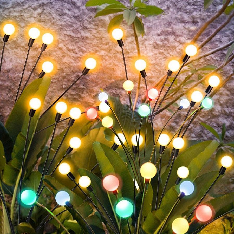 1 Set Outdoor Solar Firefly Colorful Decorative Light String, Creative Yard Garden Atmosphere Lamp, Lawn Ground Stake Light