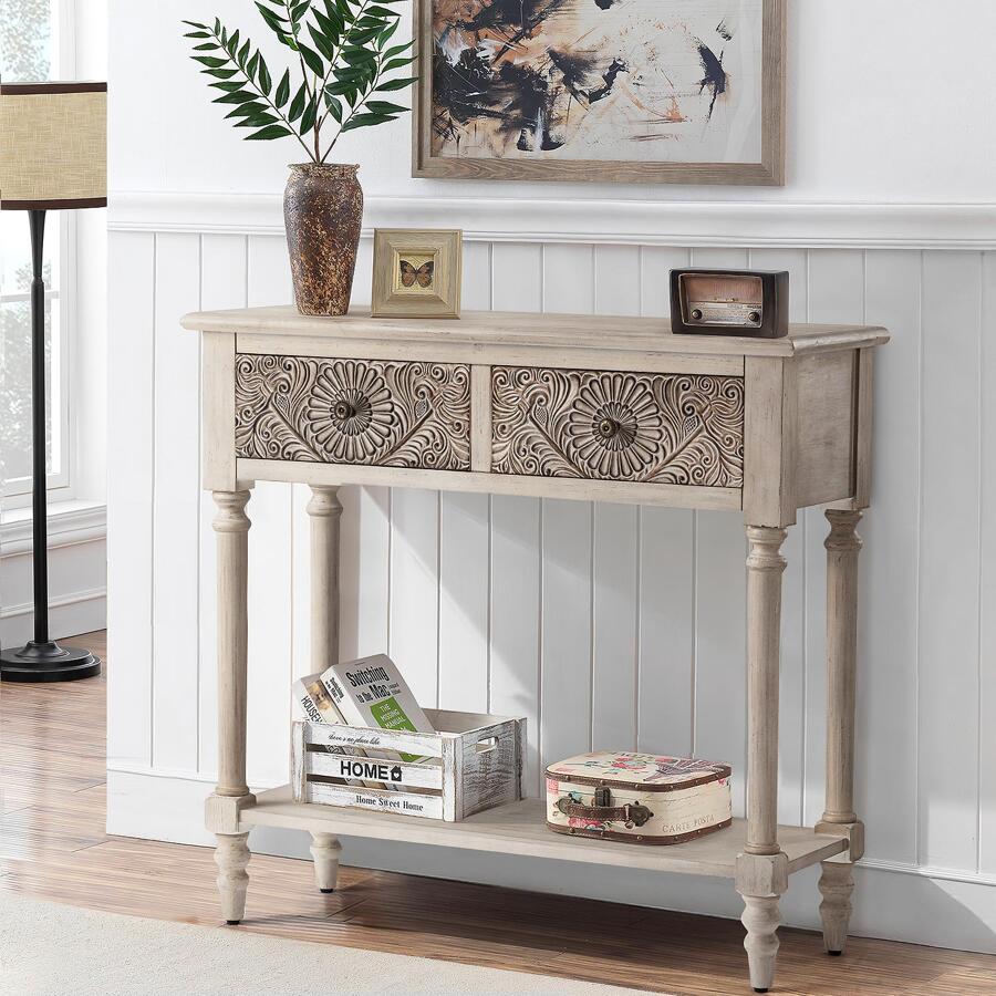 COSIEST Console Table With 2 Drawers, MDF Narrow Entryway Table With Storage Shelf, Wood Accent Sofa Table For Living Room, Entrance, Hallway, Couch, Light Grey