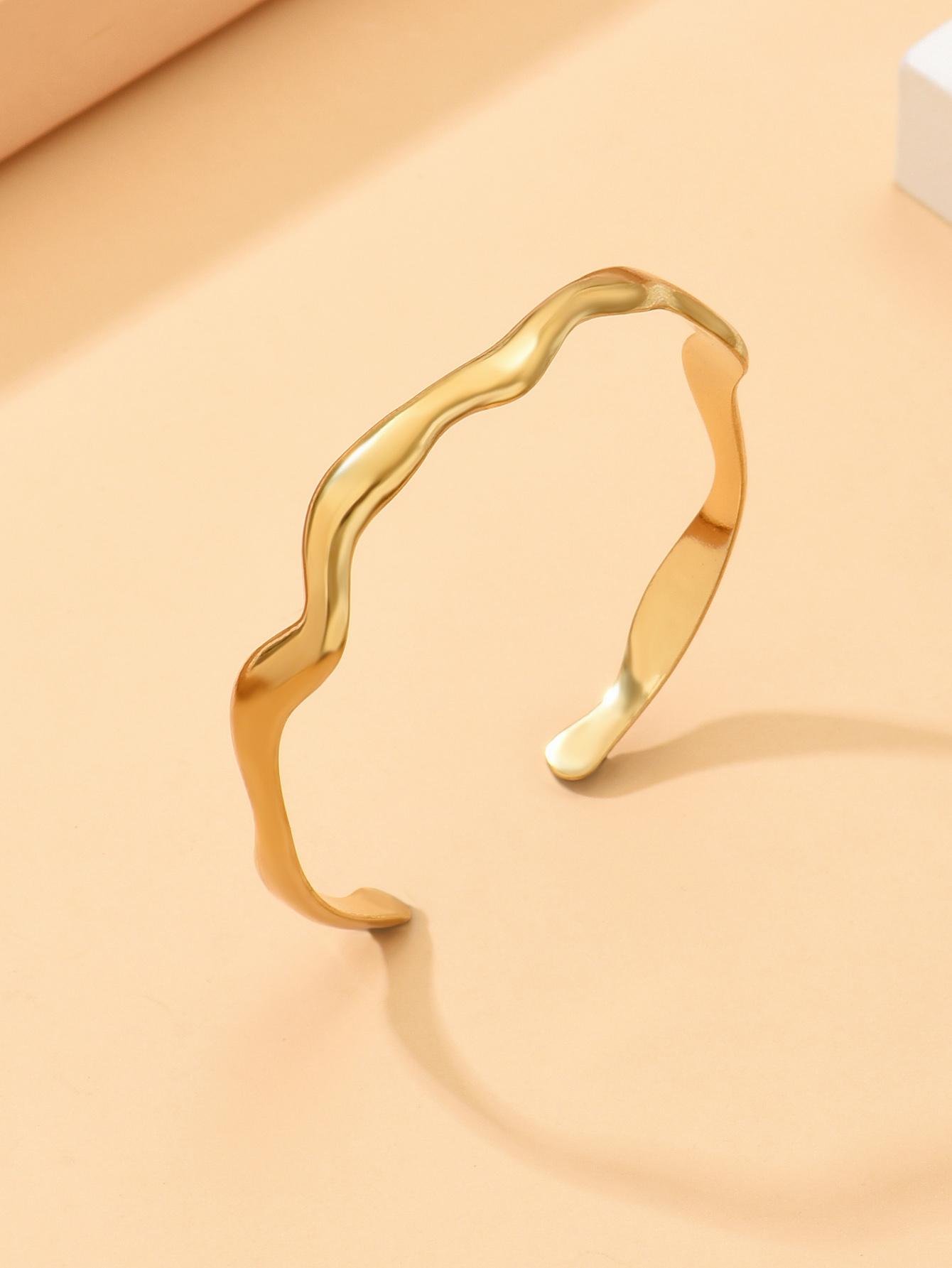 1 pièce Bracelet en acier inoxydable de style bohème, Bracelet manchette en acier de titane de forme ondulée réglable, Accessoires de robe, Bijoux de couple