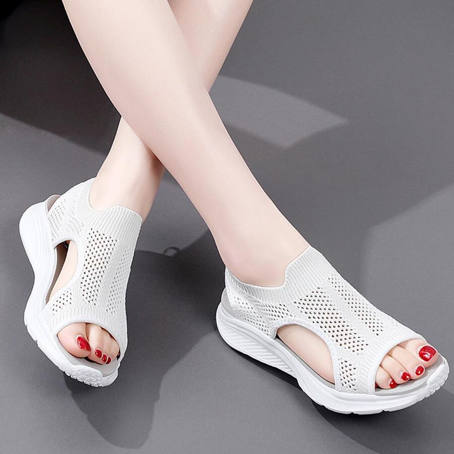 Dames holle mesh ademende sportsandalen, lichtgewicht zachte onderkant antislip open teen casual schoenen