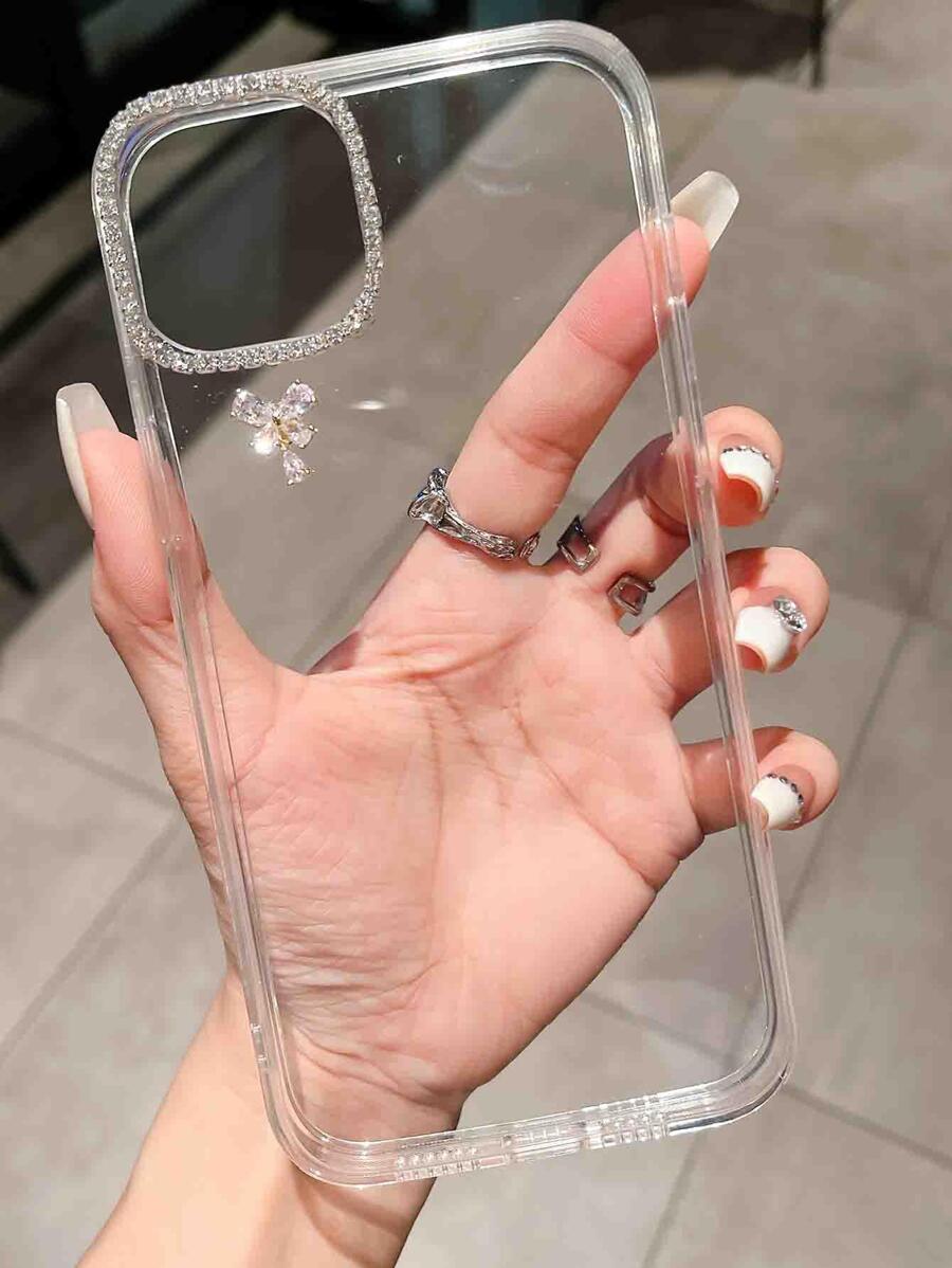 Étui de protection pour téléphone avec papillon en strass minimaliste et mode, fait main, avec petits strass et TPU transparent anti-chute, compatible avec Iphone 11/12/13/14/15/16 Pro Max