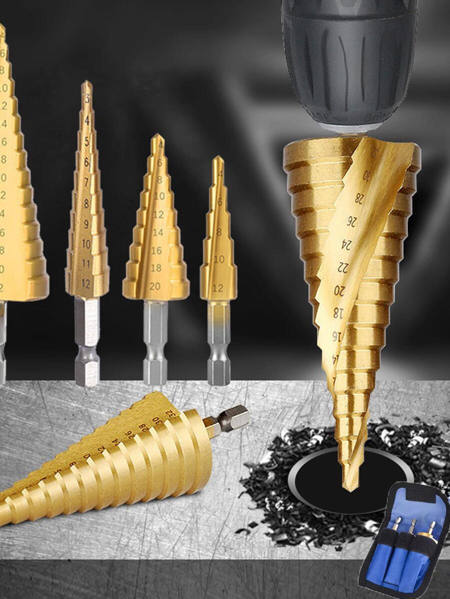 1 Peça 3-12/4-12/4-20Mm Broca Hexagonal Da Etapa Da Pata Ajustada Com Malote, Broca Do Pagode, Abridor De Furo, Furo De Ampliação Da Broca Elétrica