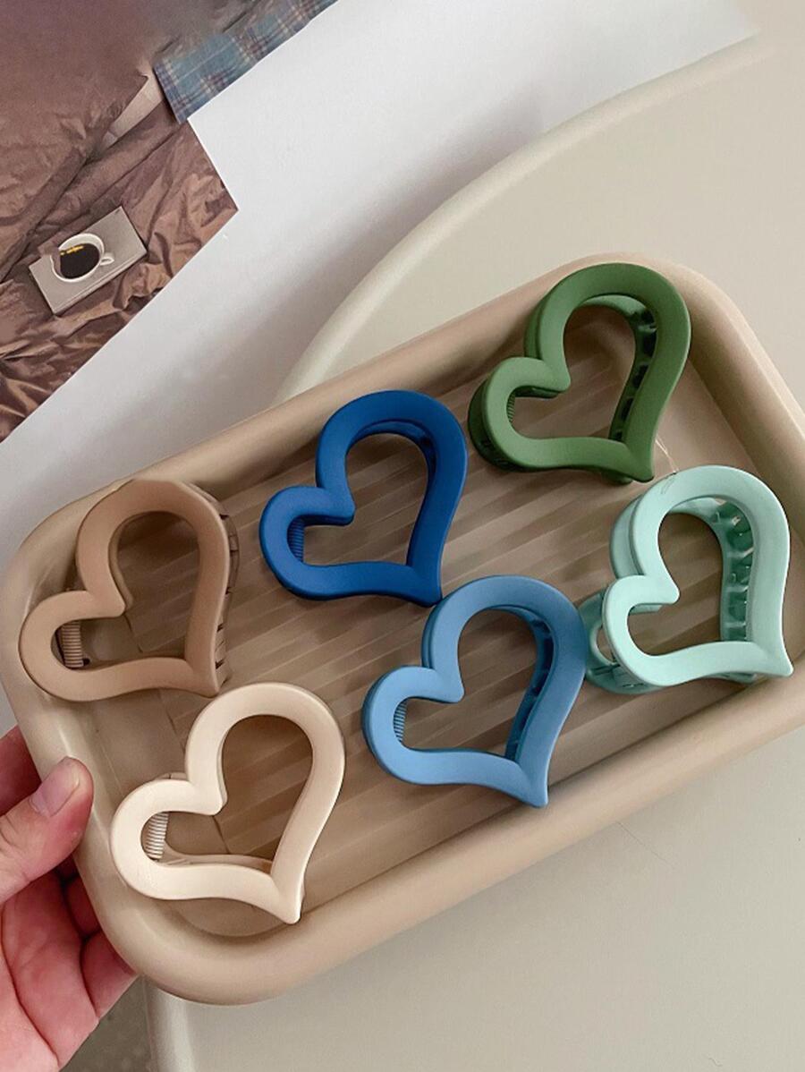 6pcs Solid Heart Design Hair Claw Cute Casual Valentine's Day Valentines Claw Clips Hair Clips Hair Jaw Clip Hair Clamps Hair Clutch Hair Catcher Clip