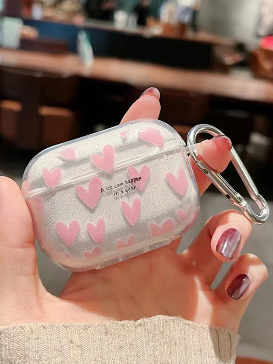 Pink Glitter Heart Protective Case Compatible With Apple Original Pro/2/3, Soft Wireless Earphone Cover To Prevent From Shock And Scratches