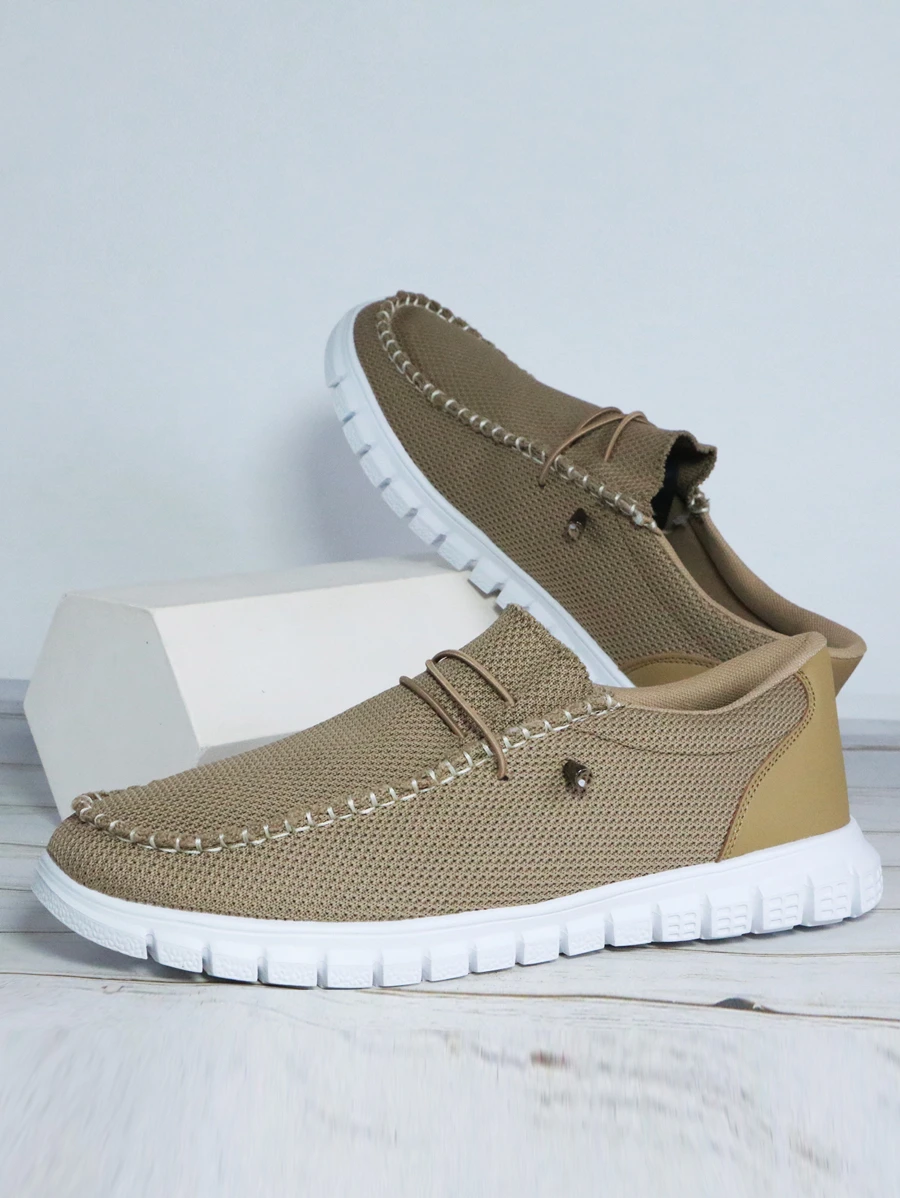Men Lace Up Front Slip On Shoes, Sporty Outdoor Fabric Sneakers