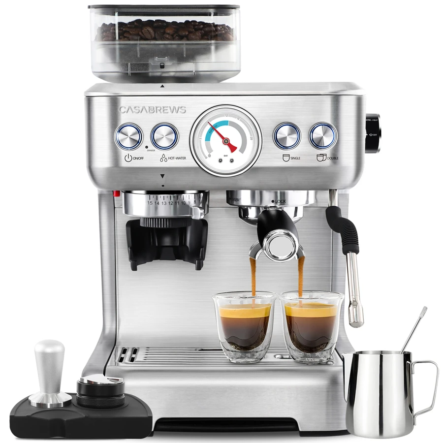 CASABREWS Espresso Machine With Grinder, Professional Espresso Maker With Milk Frother Steam Wand, Barista Espresso Coffee Machine With Removable Water Tank for Cappuccinos or Lattes, Gift for Mom Dad