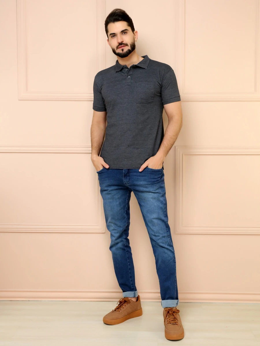 Camiseta Polo Pique Masculina Básica com bolso Uniforme Lisa Gola Polo