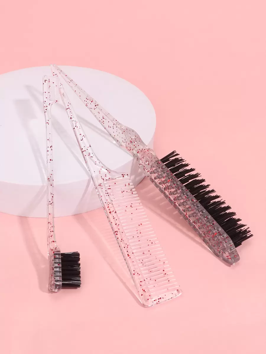 Rat Tail Comb, 3Pcs Glitter Hair Styling Comb Set Pointed Tail Comb & Dual-Ended Edge Control Brush Loose Powder Fluffy Styling Comb Set Hair Brush,Hair Brush,Comb,Hair Tools,Hair Products And Accessories For Barber Salon Beauty Travel Essentials,Back To School,Travel Holiday Essentials,Hair Accessories For Women